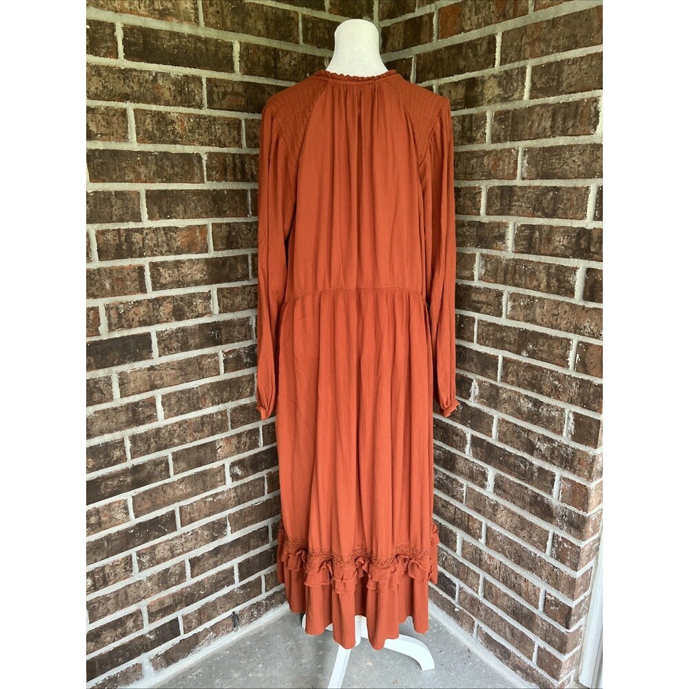 Knox Rose Dress Women XL Rust Orange Boho Festival Midi Crochet Ruffle Hippie - Picture 5 of 16